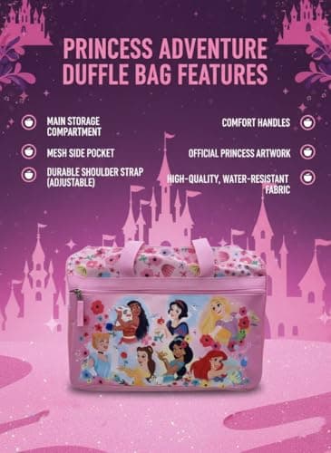 Kids Character Duffle Bag 16.5" – Travel & Sports Bag with Zipper Pocket, Mesh Side Pockets & Adjustable Strap, Princess, Licensed Character Kids Duffle Bag — view 6