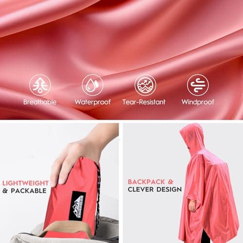 Bruvoalon Multi-functional Waterproof Rain Poncho with 1/4 Zip & Chest Pocket, 3-in-1 Outdoor Rain Poncho, Sunshade, & Ground Mat for Adults Emergency Outdoor, Burgundy — view 5