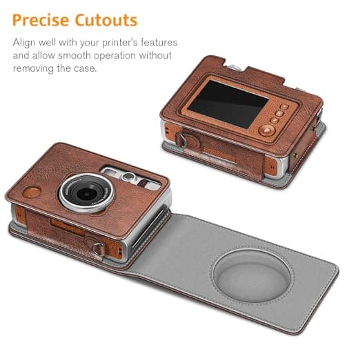 FINTIE Fujifilm Instax Mini Evo Camera Case, Premium Vegan Leather Camera Case with Adjustable Detachable Strap, Vintage Brown, Protective Case — view 3
