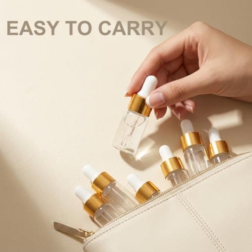 Guline 3ml Mini Dropper Bottles for Travel, 10 Pack Mini Glass Pipette Dropper Bottle with Gold Cap, Empty Refillable Sample Containers for Essential Oils Perfume and Cuticle Oil — view 5