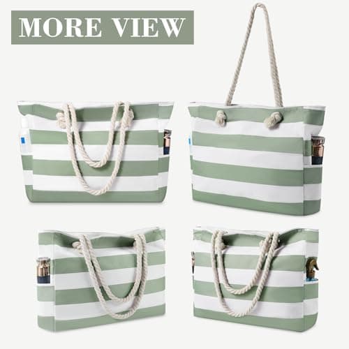 Large Beach Bags for Women - Waterproof Tote Measures 16"x14"x5.2" for ample storage; Features multiple pockets, compact foldable design for beach, travel, sports, pool, shopping and daily use. — view 4