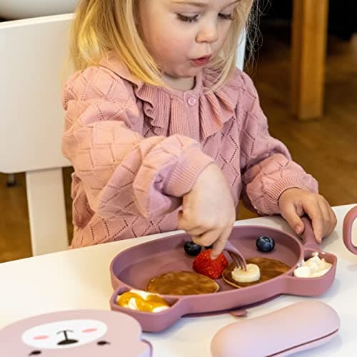 TUM TUM Silicone Baby Cutlery with Travel Case - Baby Spoon & Fork Set - Designed with Feeding Specialist - Baby Led Weaning Utensils - Dishwasher, Steriliser Friendly - BPA Free - 6m+, Pink — view 4