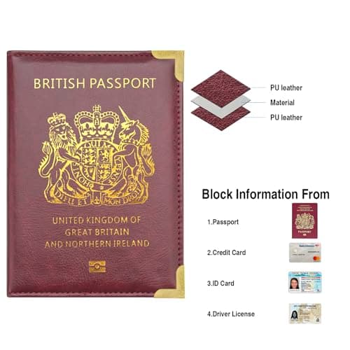 FACATH Passport Cover Holiday Essentials UK Passport Holder Minimalist Wallet British Travel Accesaries Ireland Card Holder (Burgundy) — view 3