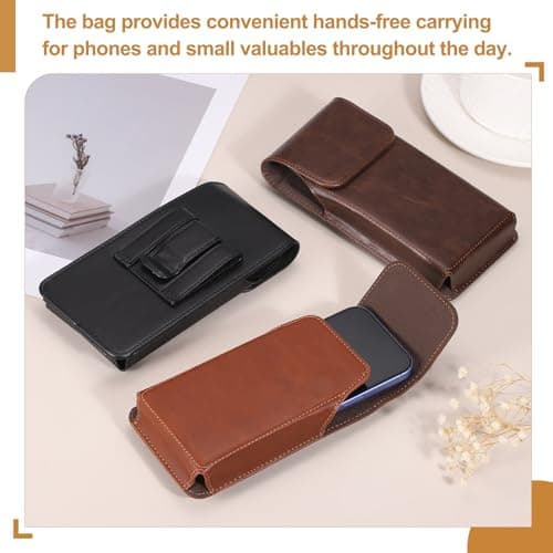 PATIKIL Phone Holder Belt Case, 6.7 Inch PU Leather Pouch Men's Waist Bell Clip Cases with Belt Clip for Universal Mobile Phone Outdoor Sport Travel, Black — view 4