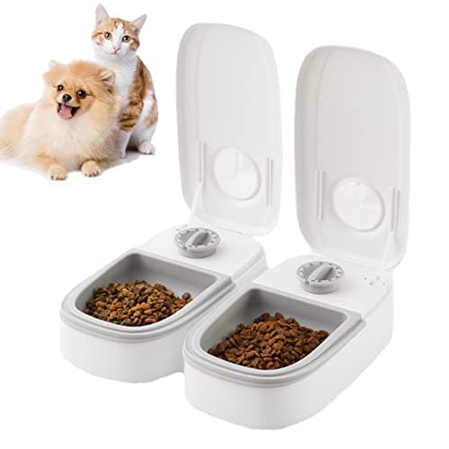 Automatic Pet Feeder with 48H Timer,Dry and Wet Food Dispenser for Cats Small Dogs,Portable Pet Feeder Station for Home Travel (Grey,2 Bowl)
