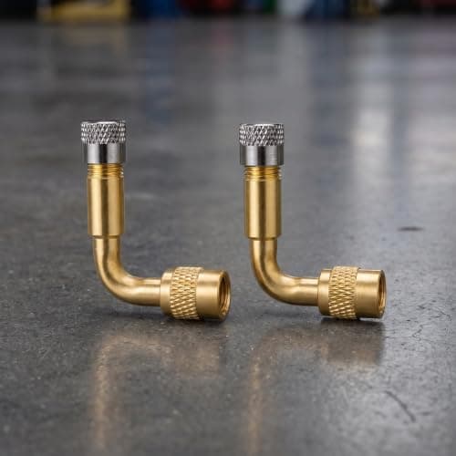 Rovelin 2 PCS Tire Valve Adapter and Tyre Valve Extension 90 Degree Brass, Universal Bike Pump Adaptor for Car Motorcycle Bicycle and Truck, Tyre Inflator Adaptor with Metal Caps — view 4
