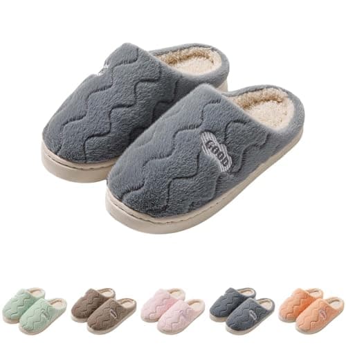 DFSDJEUW bedroom slippers womens Plantar Fasciitis Slippers for Women Couple Leisure Plush Flat Plush Fashion Ladies Warm Wide Fit travel slipper womens Grey 8 — view 4