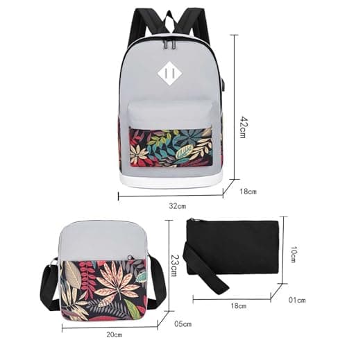 Cute Backpack Leaf Pattern 3-Piece Travel Set Business Daypack Style — view 2