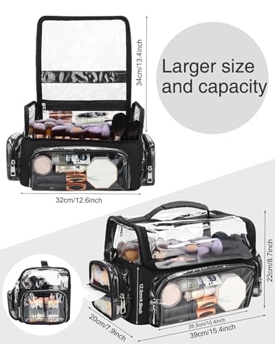 Relavel Makeup Brush Case, Extra Large Makeup Brush Bag XL Professional Makeup Artist Must Haves Travel Case with Stand Up Brush Slots Cosmetic Organizer Bag with Adjustable Strap — view 5