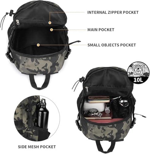 HUNTVP Small Backpack 10L 20L 30L, Tactical Military Molle Backpack Mini Rucksack, School Bag, Daypack Rucksacks for Men Women Boys Girls College, Travelling, Cycling, Hiking, Gym, Running, Outdoors — view 3