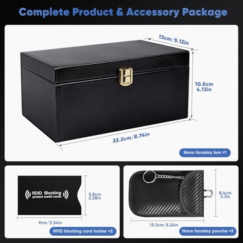 Dayacoco Faraday Box Large 22.2×13×10.5cm for Car Keys with 2 Pouches — view 2