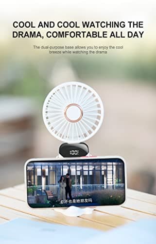 Rainberg Rechargeable Hand held Fan with LED Display, 5-Speed Settings, 5000mAh Battery, 90-Degree Adjustable, Desk Fan, Hand Fan, Portable fan, Quiet Cooling, Compact Design, USB Charging (White) — view 3