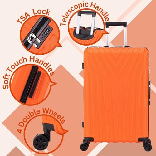 DK Luggage 24" Medium Hard Shell Suitcase Luggage 4 Wheel Spinner ABS101 (Orange ABS101, 24" Medium) — view 6