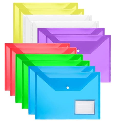 24Pack Plastic Wallets Folders - A4 Plastic Folders Document Folder Wallet Popper Wallets with Label Pocket, Assorted