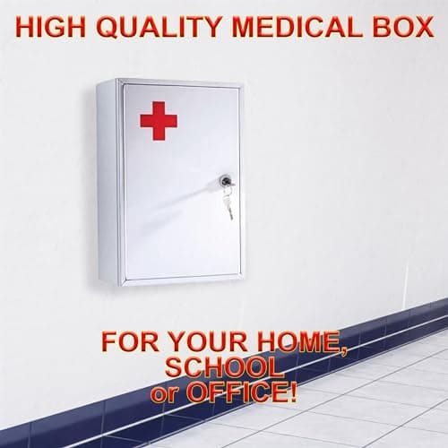 Buystarget Medicine Cabinet First Aid Storage Box Emergency Medical Locker Wall Mount Lockable Metal Case Box Home Office School Lab Kit Child Proof Safety Lock 2 Keys Fixings Included — view 5