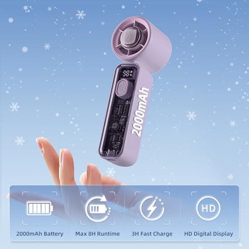 SahCognitual Handheld Fan,Portable Handheld Fan with Ice Cooler,Hand Fan USB Rechargeable,Mini Turbo Hand/Desk Fan,Ultra-Light Pocket Fan for Travel,Summer,Holiday Essentials for Women (Purple) — view 2