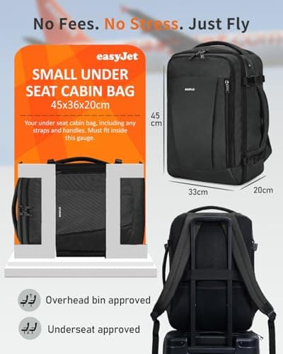 ECOHUB Easyjet Cabin Bag 45x36x20 Underseat Backpack Travel Rucksack 13 Pocket Hand Luggage Waterproof Recycled PET Eco Friendly Carry On Bag for Women & Men 30L Grey — view 3