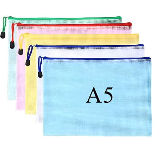 MIETONG A5 Plastic Zip Wallets Folders - 5PCS Document Folder File Zipper Bags Document Wallet Ziplock Bags Travel Storage Pouch Mesh Zip Folders for School Office Supplies and Travel Accessories