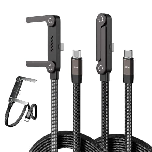2 in 1 Invisible Holder Charger Cable with Stand, 240W PD Desktop USB-C to C & USB to C Charging Cables With Invisible 7FT/2M, 360° Adjustable Metal Stand for Gaming, Office, Travel, Home