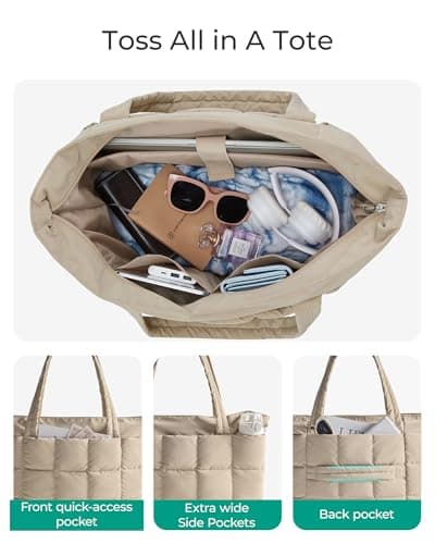 bagsmart Expandable Tote Bag for Women,22-28L Lightweight Puffer Travel Bag — view 3