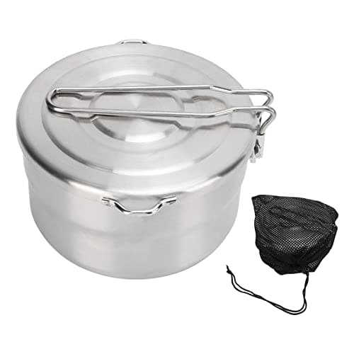 1.5L Camping Pot with Lid, Stainless Steel Folding Handle Lightweight Cooking Pot for Outdoor Camping, Hiking, Picnic, Barbecue, Portable Cookware with Tick Marks