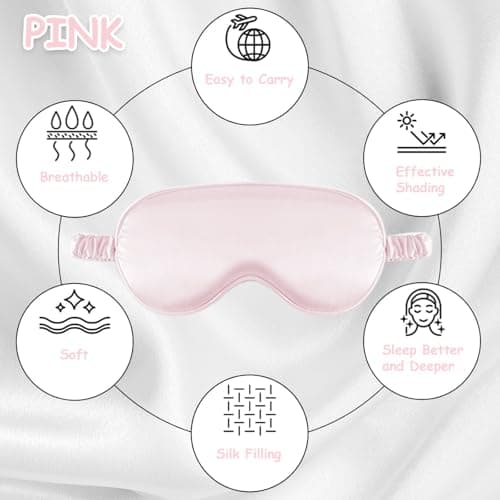 Sleep Mask Silk Eye Mask for Sleeping, Blackout Anti-Allergy Silk Eye Mask with Elastic Strap for Night,Travel,Nap,Meditation (Pink) — view 2