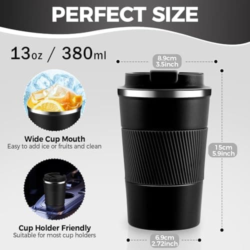 KANGSIT Travel Mug, Insulated Coffee Cup, Black, 380ml — view 2