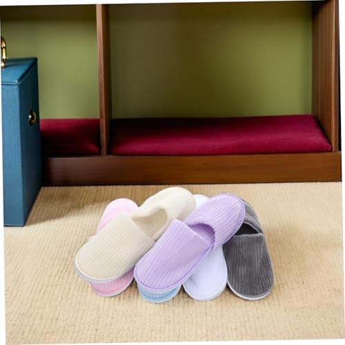 BESPORTBLE 6 Pairs Washable Coral Fleece Hotel Slippers for Guests Non-slip Closed-toe Indoor Slippers in Multiple Colors Warm Comfortable Footwear for Travel Spa and Guest Rooms — view 5