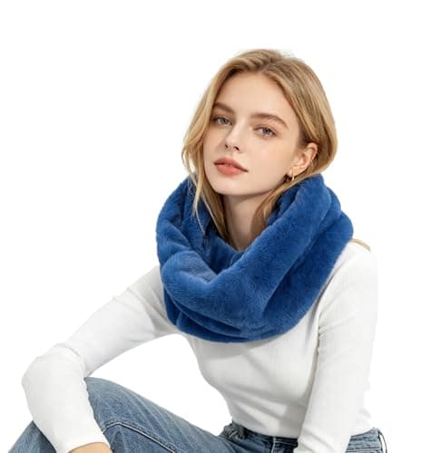Lina & Lily Solid Colour Faux Fur Women's Infinity Scarf Winter Neck Warmer Snood (Teal Blue) — view 6
