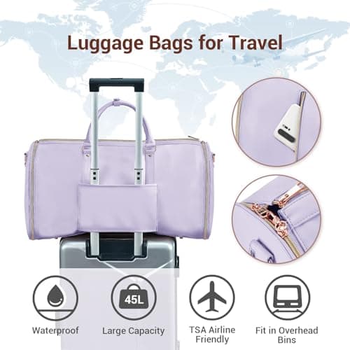 Pink Garment Bag for Travel Women, Carry-On 20-Inch Cute PU Leather Suit Bag, Wrinkle-Free Wedding Dress Bag with Shoe Bag, Overhead Bin Size for Honeymoon (Purple) — view 5