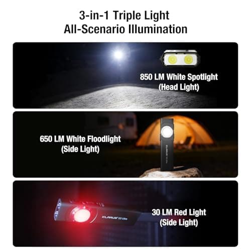 klarus E5 Ultra Torch, 850 Lumens EDC Flashligh Ultra-Thin Triple-Light Pocket Torch, USB Rechargeable with Magnetic Tail & Clip, Bright Work Light for Hiking Camping (Black) — view 2