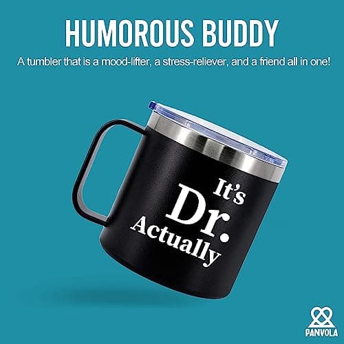 Panvola It's Dr Actually Doctor Insulated Coffee Mug 14oz With Handle And Lid New PhD Student Graduation Physician 304 Stainless Steel Double Wall Vacuum Insulated Tumbler Camping Travel Thermal Cups — view 2