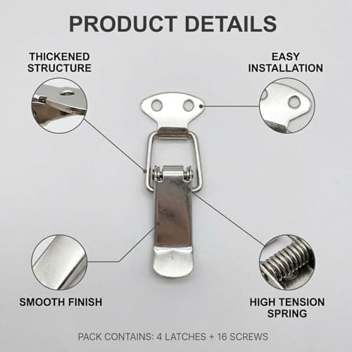 4 Pieces Crate Lock - Stainless Steel Quick Release with Screws, Box Lock for Furniture, Secure Lock for Boxes and Containers, Furniture Latch Snap Lock — view 3