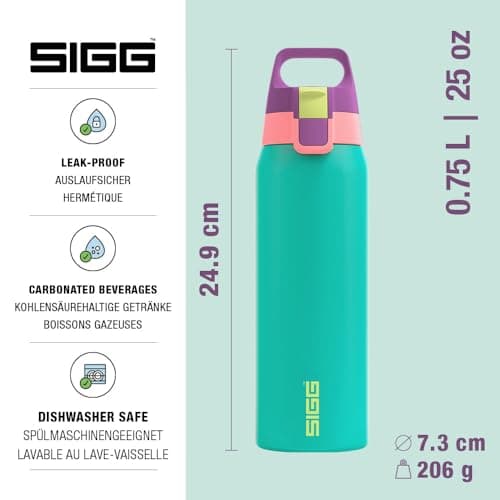 Sigg - Stainless Steel Water Bottle - Shield ONE Multicolour Reef - Suitable for Carbonated Drinks - Leak-Proof - Feather-Light - BPA-Free - Outdoor & Fitness - Turquoise - 0.75L — view 2