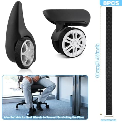 CANIPHA 8Pcs Luggage Wheel Covers, Silicone Luggage Cover Protector Suitcase Wheel, Silent Protection Compartment Protection for Suitcase (Black) — view 2