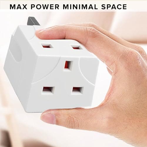 Double Plug Adaptor UK 13A, 2 Way 3 Pin Socket Cube Extension Splitter 250V, Compact Mains Wall Adaptor Block for Home, Kitchen and Office (Pack of 1) — view 5