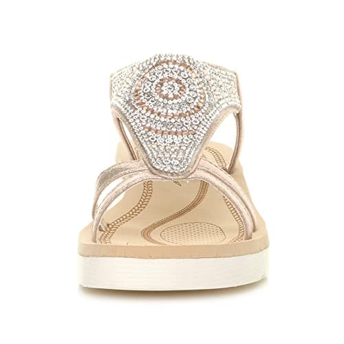 Ajvani Womens Ladies Low Wedge Heel Flatform Diamante t-bar Slingback Sandals - Rose Gold - 7 UK — view 6