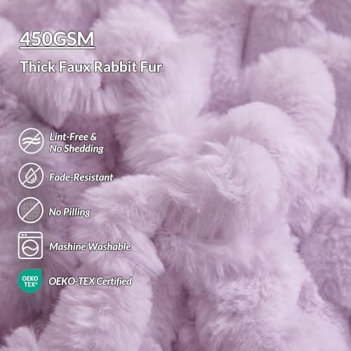 XeGe Luxury Bubble Fluffy Faux Rabbit Fur Throw Blanket 130x150cm, Lavender — view 6
