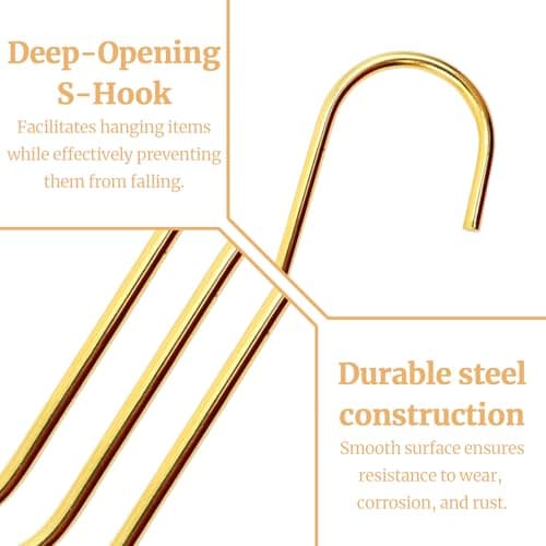 ZenithSYH Gorise Gold S Hooks (6 Pack) - Heavy-Duty Space Savers for Indoor & Outdoor Use, Rust-Resistant Carbon Steel Hooks for Hanging Kitchen Utensils, Towels, and Tools — view 3