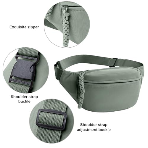 Bumbags for Ladies, Fanny Pack for Women Men with Adjustable Belt, 2-Zipper Pockets, Large Capacity, Lightweight Waist Bag Suitable for Daily Use，A-Green — view 4