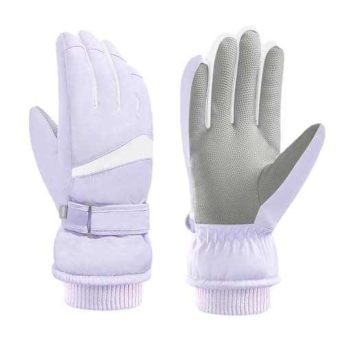 Andiker Women Waterproof Ski Gloves, Winter Touchscreen Thermal Gloves with Fleece, Windproof Snowboard Glove for Skiing Running and Cycling (Purple-white)