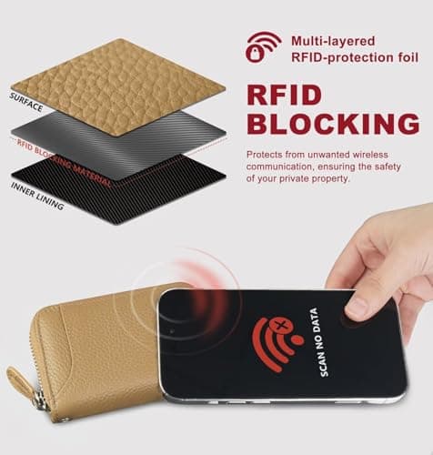 GADIEMKENSD Women Credit Card Holder Security RFID Wallet Zipper for Travel Leather Accordion Wallets Inserts Case Business Cards Organizer Compact Credit Card Cash Slots Champagne Gold — view 3