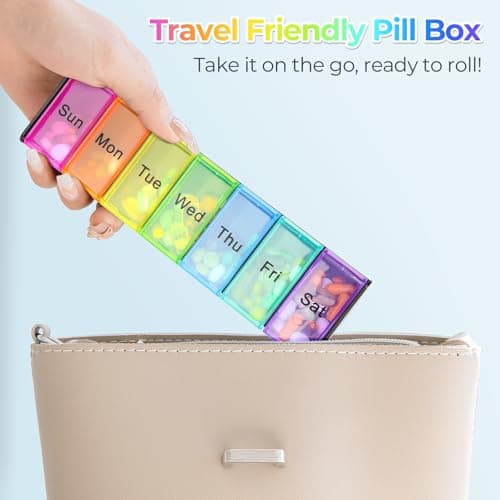 Alyvisun Pill Box 7 Day 1 Times a Day, Weekly Tablet Organiser, Travel Daily Pill Box Organiser 7 Day, Large Pillbox Tablet Box Portable Pill Case Tablet Dispenser for Travel Work, Black — view 3