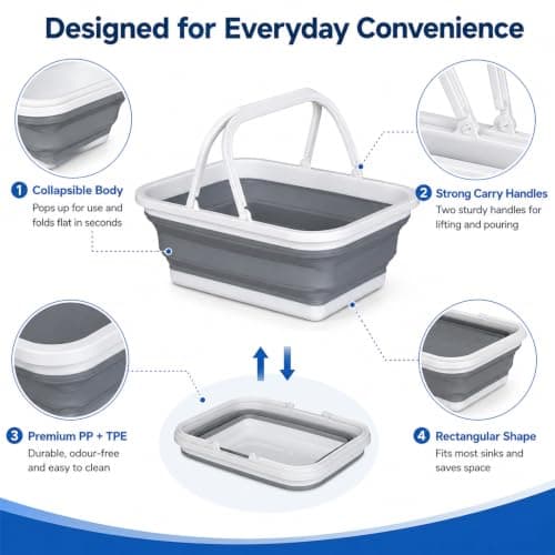 Collapsible Washing Up Bowl – Foldable Silicone Basin with Handles for Camping & Home, Lightweight Pop Up Washing Bowl for Caravan, Outdoor Travel or Kitchen Use (39 * 28 * 17CM) — view 2