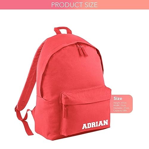 Print Maniacs Personalised School Backpack Large 18L Kids Travel Rucksack Junior Shoulder Collage Rucksack Back To School Lunch Swimming P.E Laptop Book Bag Small Name (Coral) — view 2
