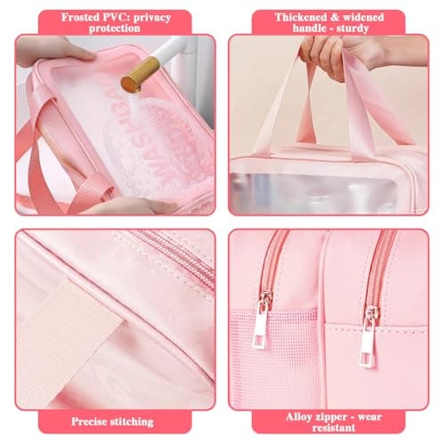 2 PCS Clear Toiletry Bag, Wet Dry Separation Wash Bag, Clear Ttravel Toiletries Bag, Waterproof Large Capacity Shower Bag, PU Makeup Bag with Handles for Women Girls — view 4