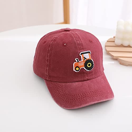 Toddler Boys Baseball Cap 𝐂artoon Excavator Tractors Cute Giraffe 𝗨𝗩 Adjustable Kids Sun 𝗣rotection Cap Mesh Breathable Wide Brim Sport Beach Outdoor Holiday Travel (C-Red, One Size) — view 4