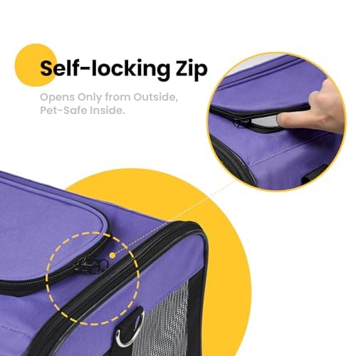 Conlun Cat Carrier Airline Approved, Soft-Sided Dog Carrier with Inner Safety Leash, Pet Transport Carrier for Small-Medium Cats Puppies up to 7KG, Collapsible Travel Kitten Carrier Bag,Purple(M) — view 5