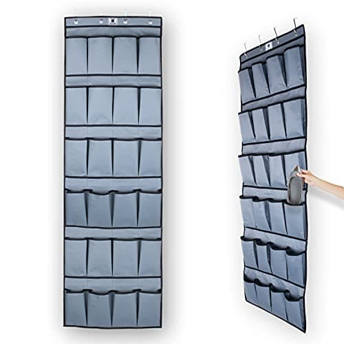 1ABOVE Hanging Shoe Rack over Door Shoe Storage Organiser Holder Tidy with Large Fabric Pockets Shoe Hanger, Grey (24 POCKET)