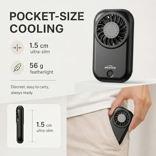 WHATOOK Mini Handheld Turbo Fan: 0.59in Ultra-Slim & 0.12lbs Light Pocket Fan, 11000 RPM Power, 5 Speeds, USB-C Rechargeable Portable Small Personal Hand Fan for Travel Essentials,Outdoor,Gift,Black — view 2
